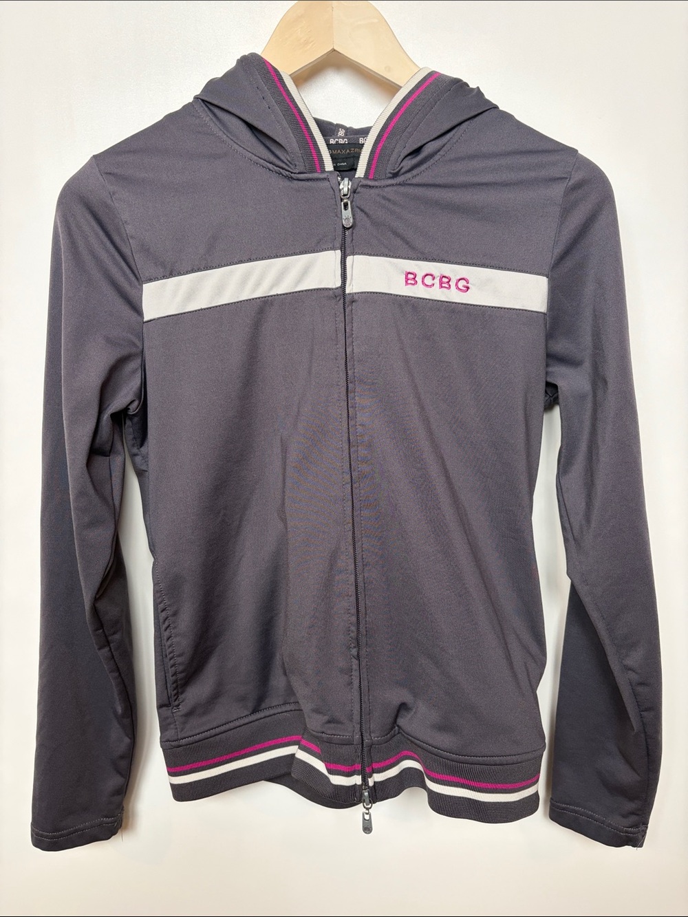 Y2K BCBG Logo Track Jacket Hoodie Women’s Size Medium Purple Mauve